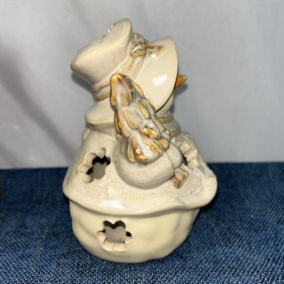 Christmas Snowman Tee Light Collectible Glazed Pottery Votive Holder Holiday Box - Picture 6 of 11